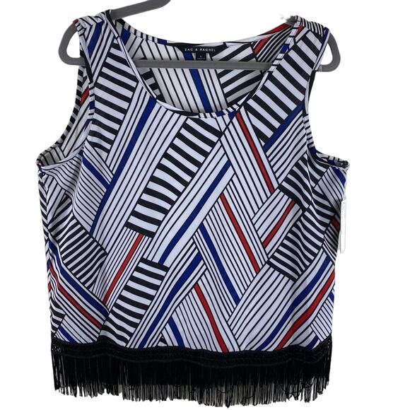 Zac & Rachel NWT Sleeveless Geometric Pattern Lightweight Fringe Blouse Size L - Picture 1 of 8